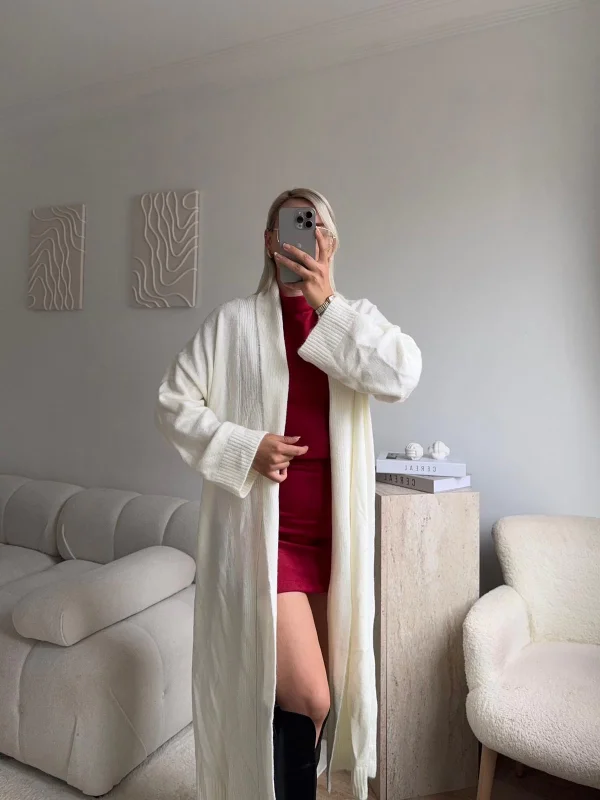 Uzun Salaş Triko Hırka - EKRU