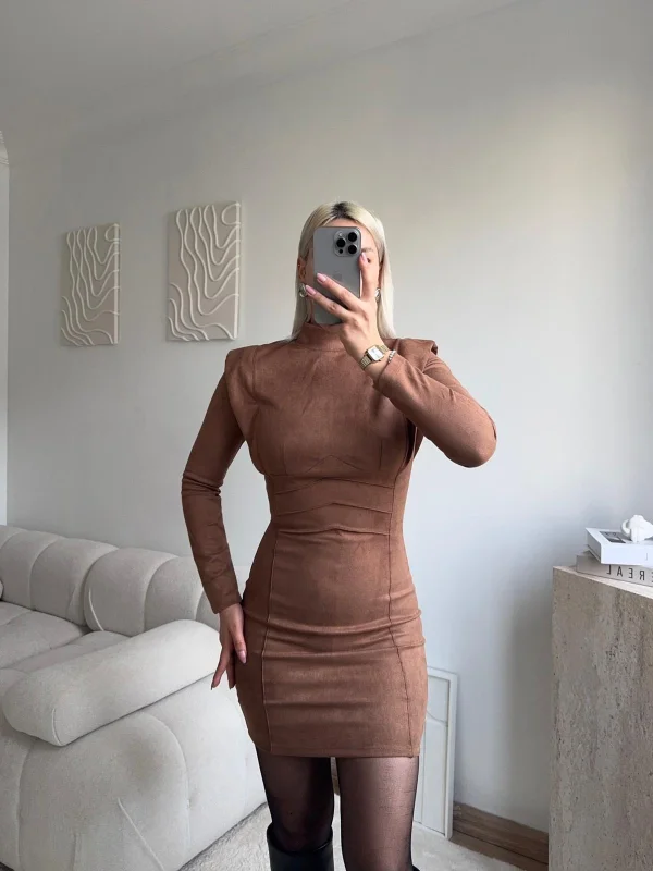 Vatkalı Bel Korse Elbise - TABA