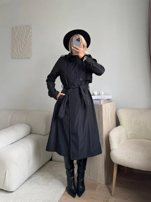 ZR Yaka Detay Trençkot - SİYAH