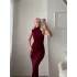 Arka Yırtmaç Drapeli Elbise - BORDO