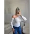Asimetrik Omuz Detaylı Bluz - BEYAZ