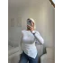 Asimetrik Yan Lastik Bluz - BEYAZ