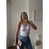 Askılı Çapraz Dekolte Büzgülü Bodysuit - BEYAZ