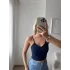Askılı Çizgili Crop - LACİVERT