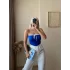 Bağlamalı Straplez Crop-Saks MAVİ
