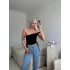Bel Bağlamalı Tek Omuz Crop - SİYAH