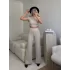 Bel Lastik Crop & Pantolon Takım - BEJ