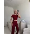 Bel Lastik Crop & Pantolon Takım - BORDO