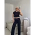 Bel Lastik Crop & Pantolon Takım - SİYAH