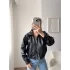 Bel Lastik Deri Ceket - SİYAH