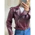Biker Kemerli Deri Ceket - BORDO