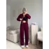 Crop Hırka & Çimalı Pantolon Takım - BORDO