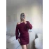 Drapeli Büzgülü Basic Elbise - BORDO
