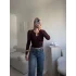 Düğme Detay Crop - KAHVE