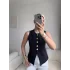 Düğmeli Biyeli Yelek - SİYAH