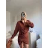 Eteği Büzgülü Gömlek Elbise - KAHVE