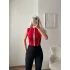 Fermuarlı Şerit Detay Crop- KIRMIZI