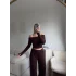 Fitilli Madonna Crop & Pantolon Takım - KAHVE