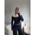 Fitilli Madonna Crop & Pantolon Takım - LACİVERT