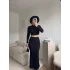 Gofre Crop & Etekli Takım - SİYAH