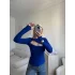 Göğüs Pencere Kruvaze Bluz - SAKS MAVİSİ