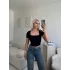 Kare Yaka Astarlı Kısa Crop - SİYAH