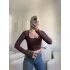 Kare Yaka Kısa Crop - KAHVE