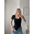 Kare Yaka Kısa Kol Bodysuit - SİYAH