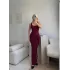 Kare Yaka Kuşaklı Elbise - BORDO