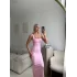 Kare Yaka Long Elbise - PEMBE