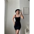 Kare Yaka Mini Elbise - SİYAH