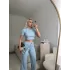 Kaşkorse Crop & Pantolon Takım - MAVİ