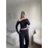 Kayık Yaka Crop & Pantolon Takım - SİYAH