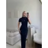 Kısa Kol Drapeli Elbise - LACİVERT