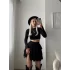 Kol İspanyol Pileli Etek İkili Takım - SİYAH