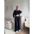 Körüklü Crop & Pantolon Takım - SİYAH