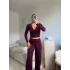 Kruvaze Bağlamalı Crop & Pantolon Takım - BORDO