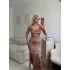 Leopar Desen Askılı Derin Yırtmaç Elbise - AÇIK