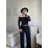 Madonna Yaka Crop & Pantolon Takım - SİYAH