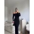 Madonna Yaka Yırtmaçlı Long Elbise - SİYAH