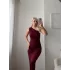 Omuz Dekolte Drapeli Elbise - BORDO
