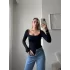 Ön Arka Kare Bodysuit - SİYAH