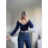Ön Büzgülü Balon Kol Crop - LACİVERT