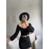 Ön Büzgülü Balon Kol Crop - SİYAH