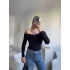 Önü Drapeli Madonna Bluz - SİYAH