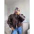 Oversize Bel Lastik Deri Ceket - KAHVE