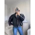Oversize Bel Lastik Deri Ceket - SİYAH