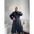 Oversize Kuşaklı Deri Trenç - SİYAH