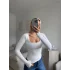 Parmak Geçmeli Kare Yaka Crop - BEYAZ