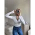 Parmak Geçmeli Fermuar Crop - BEYAZ